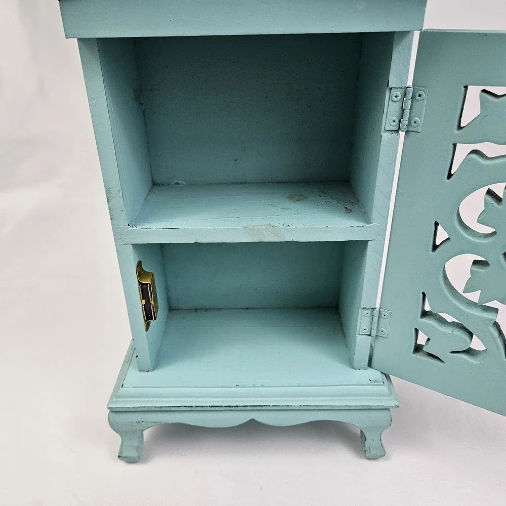Jewelry Cabinet Armoire Door W/ Shelf Storage Painted Distressed Wood Victorian